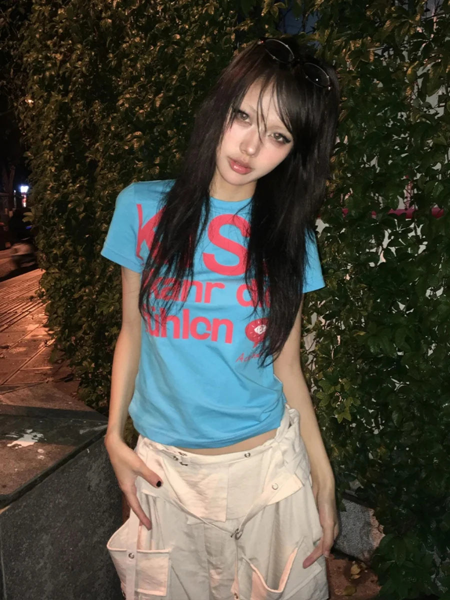 Tonngirls Y2k Print Letter T Shirt Women