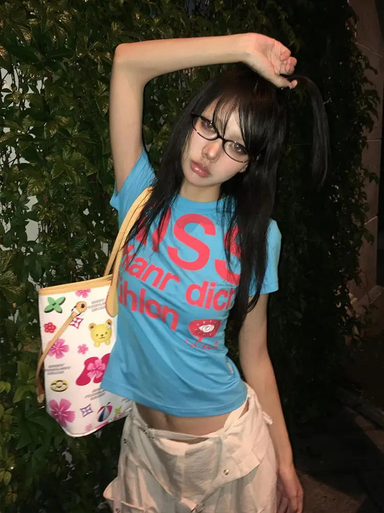 Tonngirls Y2k Print Letter T Shirt Women