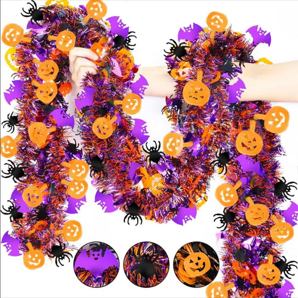 2m Halloween Wreath Pendant Glitter Plastic Bat Pumpkin