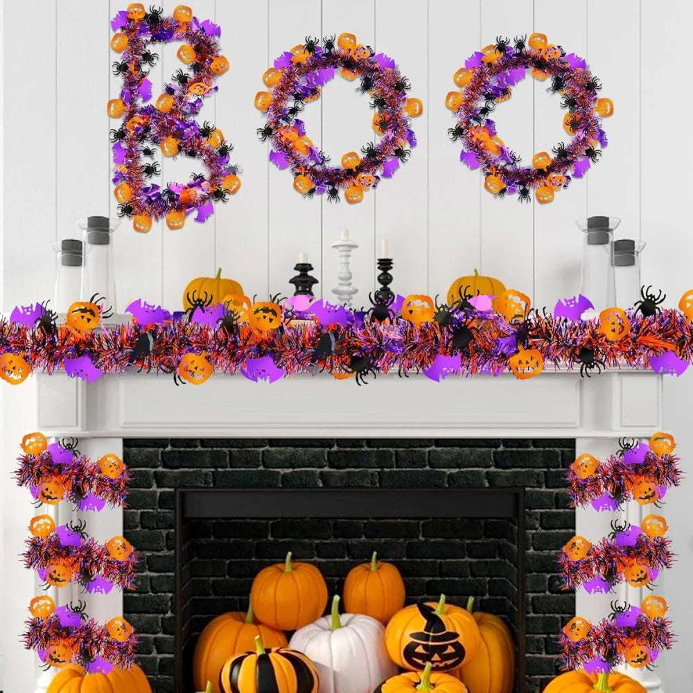 2m Halloween Wreath Pendant Glitter Plastic Bat Pumpkin