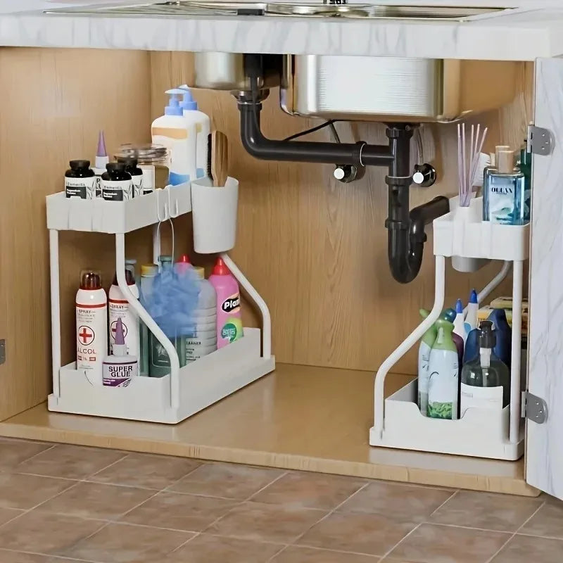 Kitchen lower sink rack Double pull-out countertop