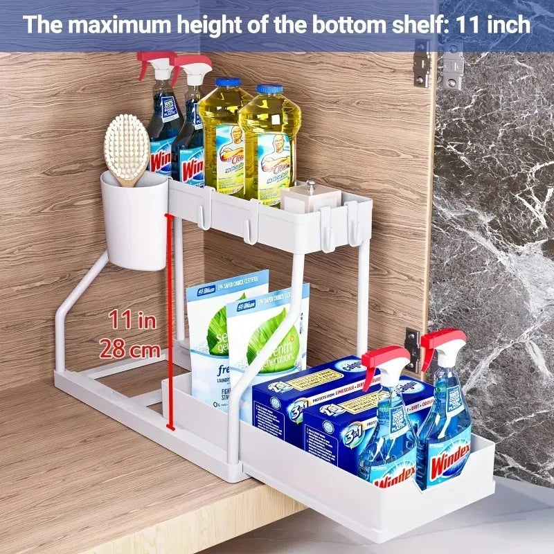Kitchen lower sink rack Double pull-out countertop