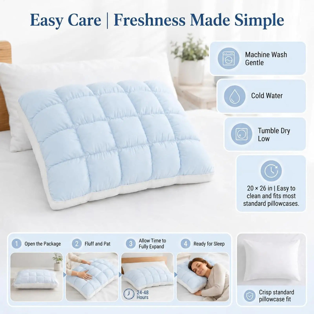 Puff Pillow Supportive Cloud Grid Breathable Soft Sleeping