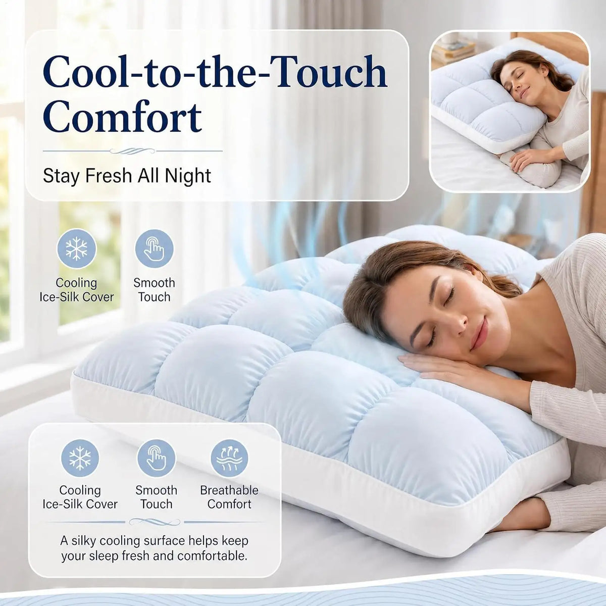 Puff Pillow Supportive Cloud Grid Breathable Soft Sleeping