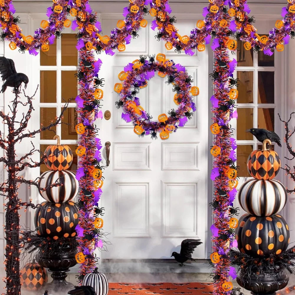 2m Halloween Wreath Pendant Glitter Plastic Bat Pumpkin