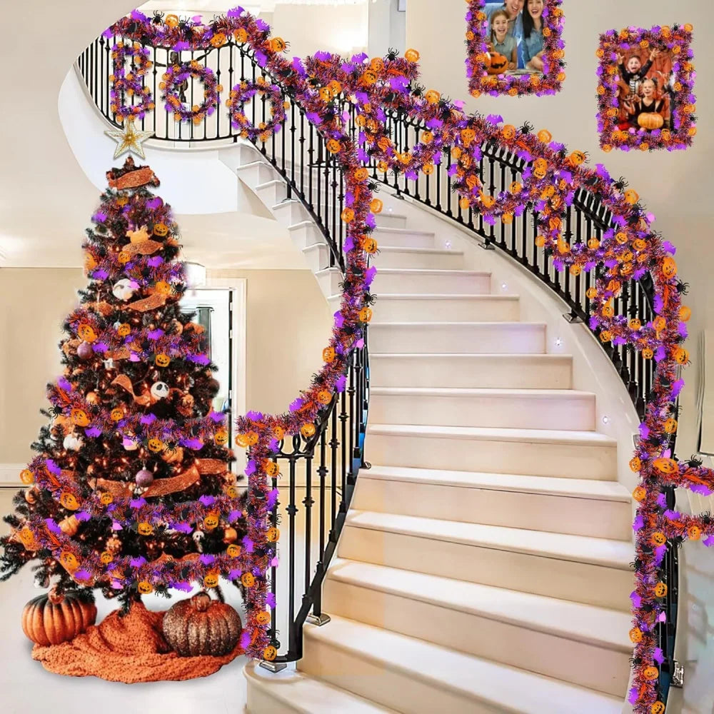 2m Halloween Wreath Pendant Glitter Plastic Bat Pumpkin