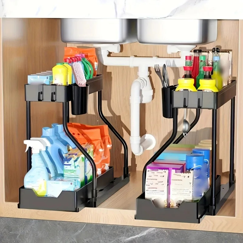 Kitchen lower sink rack Double pull-out countertop