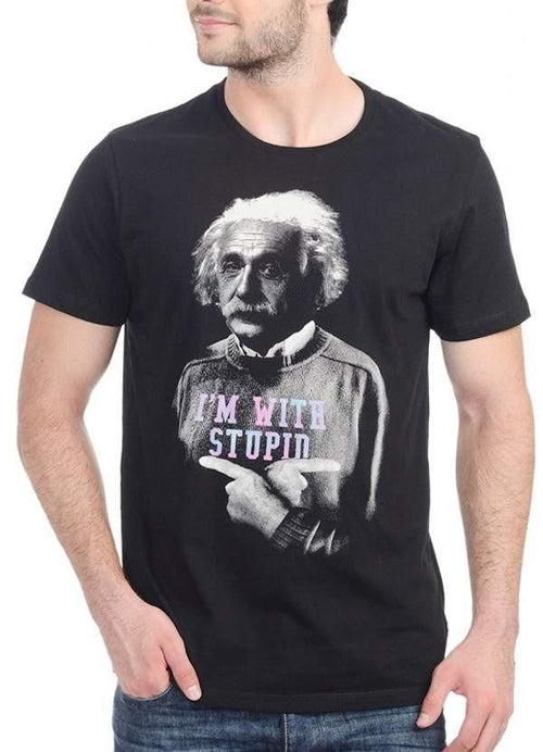 Pánske čierne tričko s krátkym rukávom Einstein I'm With Stupid